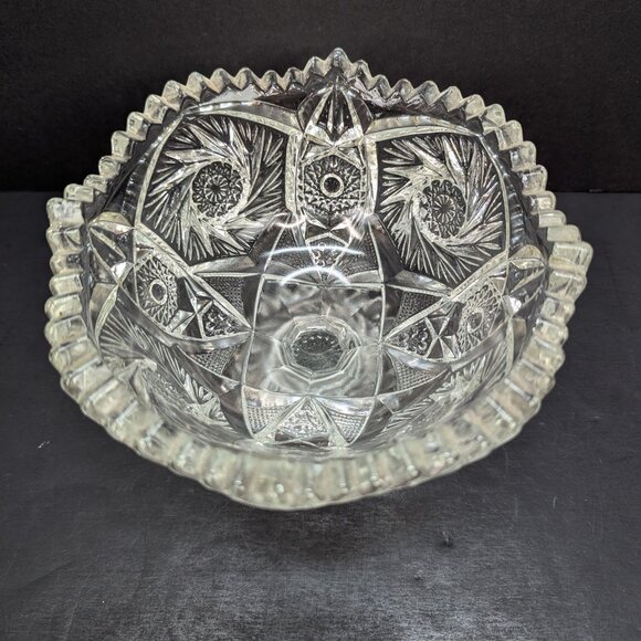 Vintage Cut Glass Pedastal Bowl or Compote Sawtooth Edge Pinwheel Design - Picture 4 of 7